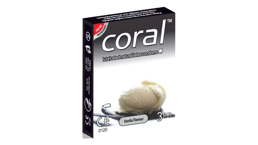 Coral Vanilla Flavors Lubricated Natural Latex Condoms Single Malaysia 3 Pieces