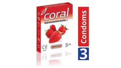 Coral Natural Strawberry Flavours Lubricated Condoms Malaysia 3 Pieces