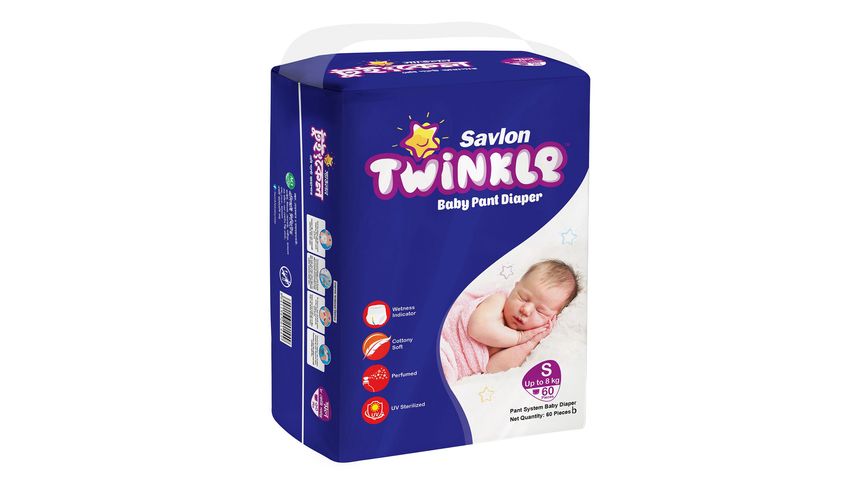 Savlon Twinkle Baby Pant Diaper Up to 8kg S 60 Pieces
