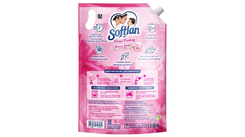 Softlan Anti Wrinkles Floral Fantasy (Pink) Fabric Softener Refill 1.6L