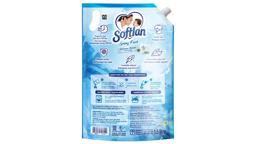 Softlan Anti Wrinkles Spring Fresh (Blue) Fabric Softener Refill 1.6L