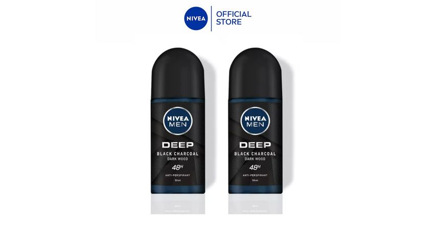 Nivea Men Deodorant Deep Black Charcoal Dark Wood Roll-on 2pcs x 50ml