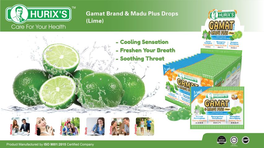 Hurixs Lime Gamat Brand and Madu Plus Drops 6pcs