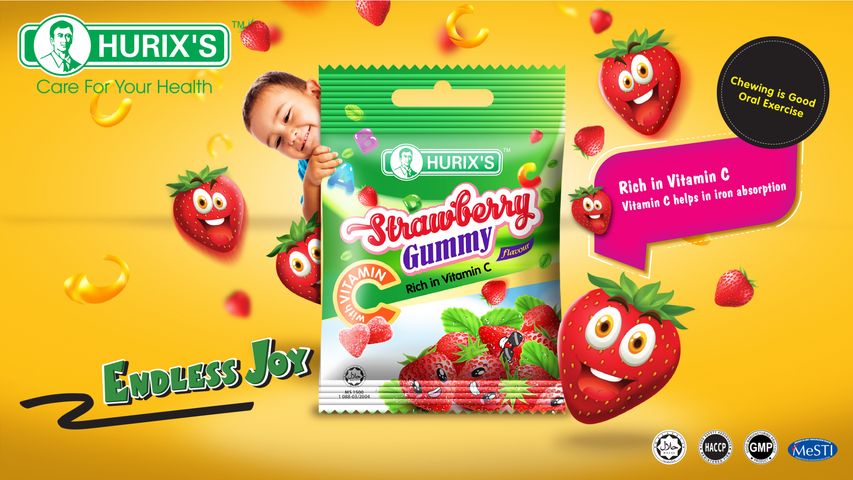 Hurix Strawberry Flavour Gummy (Vitamin C) | 10 g