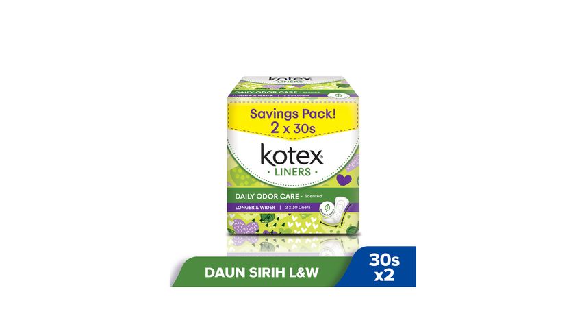 Kotex Fresh Liner Longer & Wider Daun Sirih 2 Packs x 30pcs