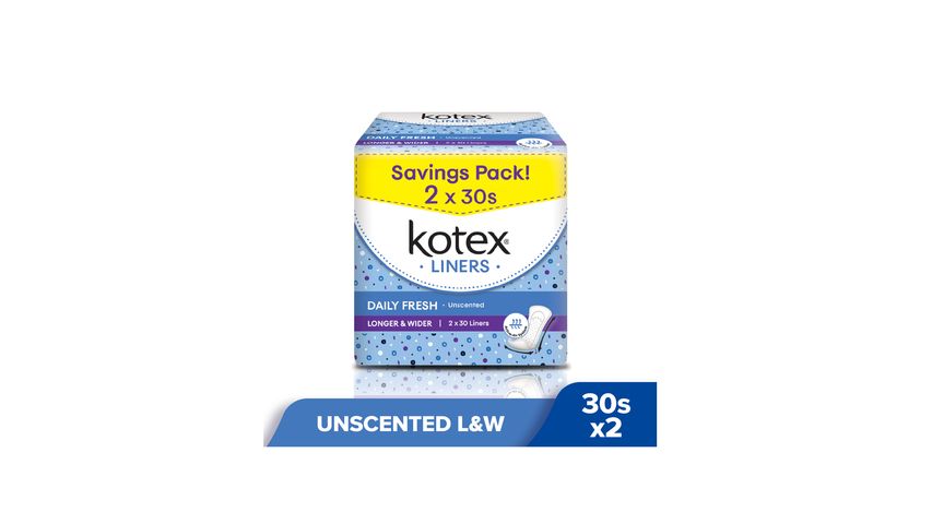 Kotex Fresh Liners Longer & Wider 2 Packs x 30pcs