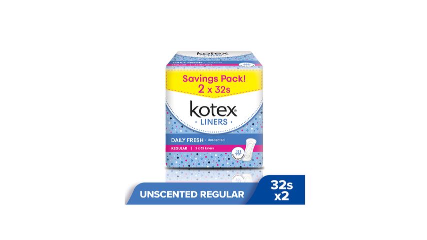 Kotex Fresh Pantyliners Regular Unscented 2 Pack x 32pcs