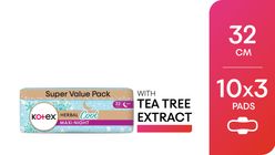 Kotex Herbal Cool Overnight Wing (32cm) 10pcs x 3 Packs