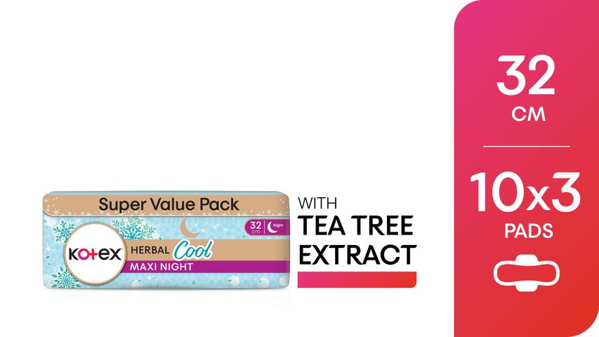 Kotex Herbal Cool Overnight Wing (32cm) 10pcs x 3 Packs