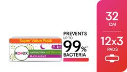 Kotex Natural Care Overnight Wing Anti Bacteria (32cm) 12pcs x 3 Packs