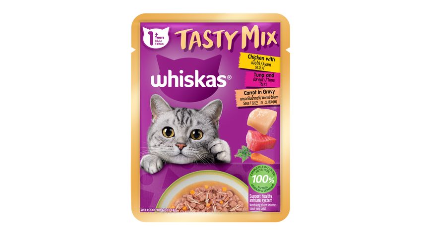 Whiskas Tasty Mix Cat Food Wet Adult Chicken & Tuna & Carrot 70g