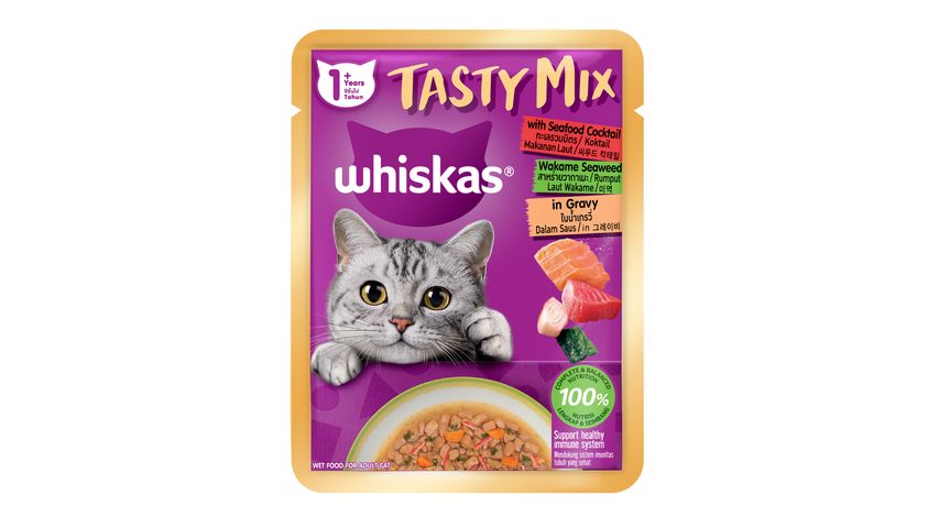Whiskas Tasty Mix Cat Food Wet Adult Seafood Cocktail & Wakame 70g