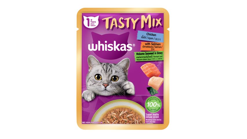 Whiskas Tasty Mix Cat Food Wet Adult Chicken & Salmon & Wakame 70g