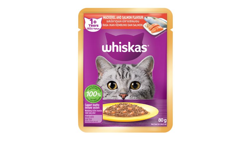Whiskas Pouch Cat Wet Food (1+ Years) Adult Fresh Fish Mackerel & Salmon | 85 g