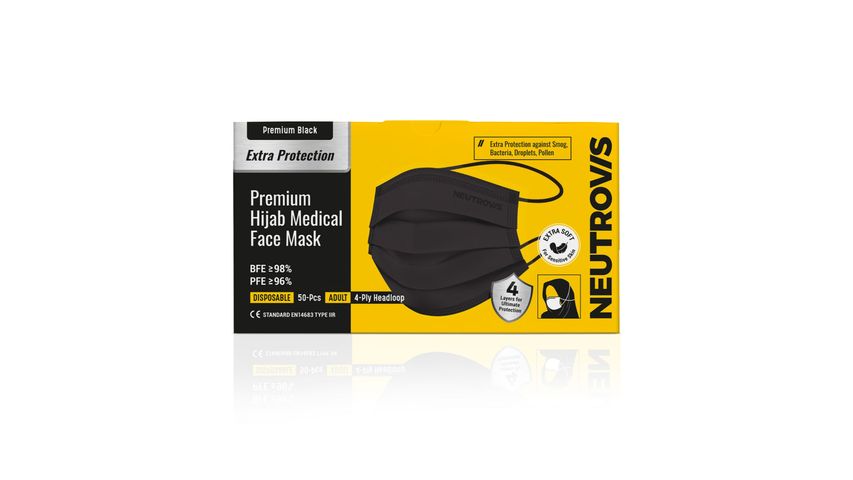 Neutrovis Premium 4-Ply Hijab Medical Face Mask - Black 50pcs