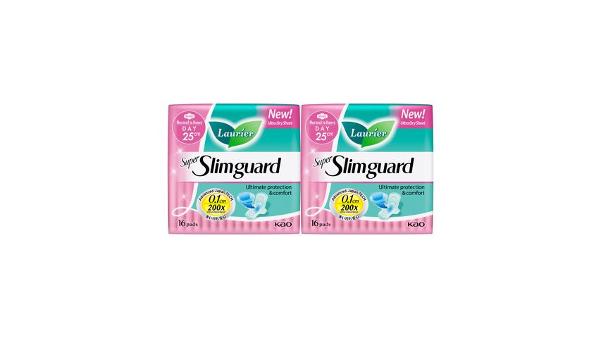 Laurier Super Slimguard Day Wing Sanitary Pad 25cm Twin 16 Pieces x 2 Packets