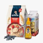Quaker Instant Oatmeal | 800 g + Farm Fresh Milk 1L + Ced Pure Honey 200g + Blueberries 125g