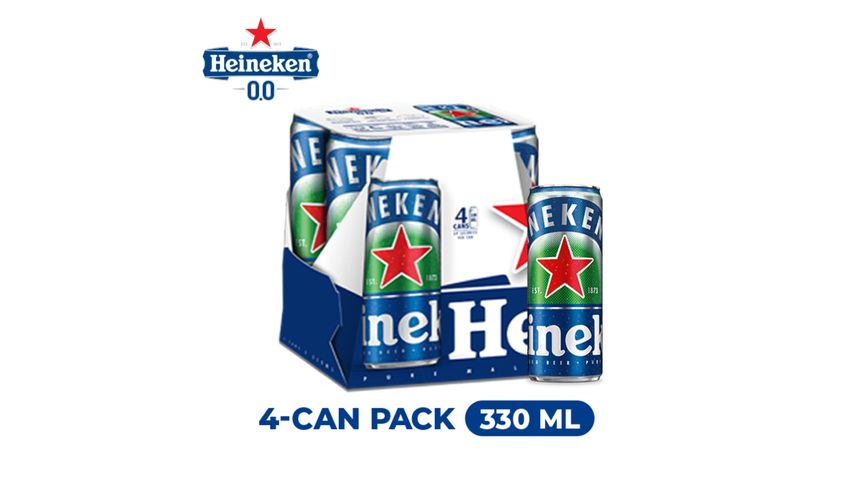 Heineken 0.0 Non-Alcohol Beer Can 4s x 330ml
