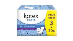 Kotex Fresh Liner Longer & Wider 3 Packs x 30pcs