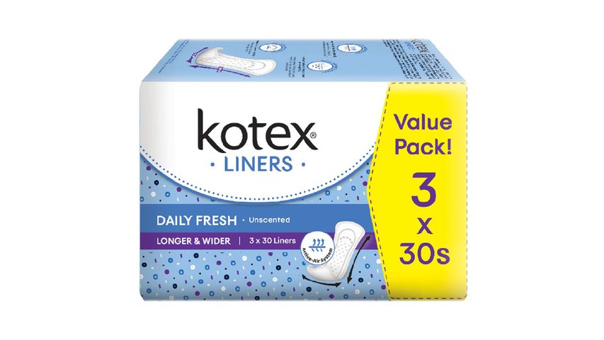 Kotex Fresh Liner Longer & Wider 3 Packs x 30pcs