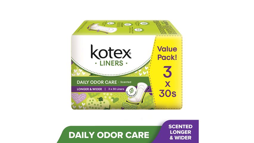 Kotex Fresh Liner Longer & Wider Daun Sirih 3 Packs x 30pcs