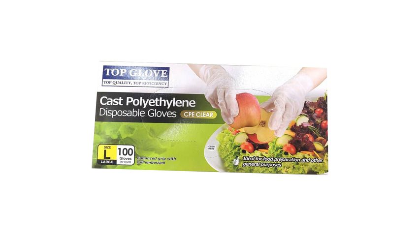 Top Glove Cast Polyethylene Disposable Gloves Size (L) 100pcs