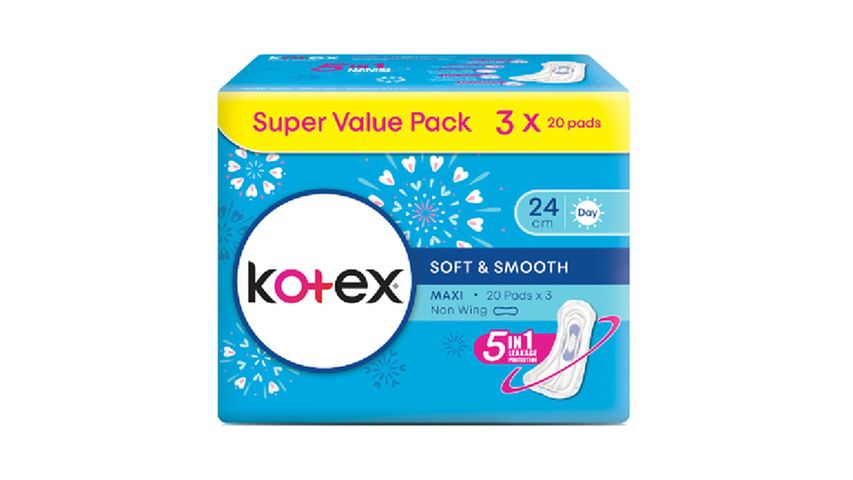 Kotex Soft & Smooth Maxi Non-Wing 24cm 3 Packs x 20pcs