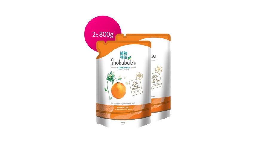 Shokubutsu Clean Fresh Shower Foam (Orange Zest) Refill 800g x 2 Packs
