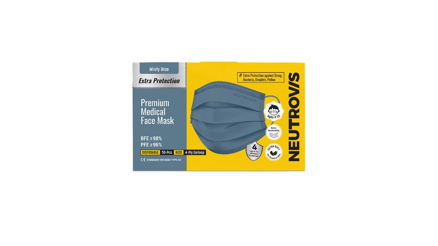 Neutrovis Kids Premium 4-Ply Medical Face Mask - Misty Blue 50pcs