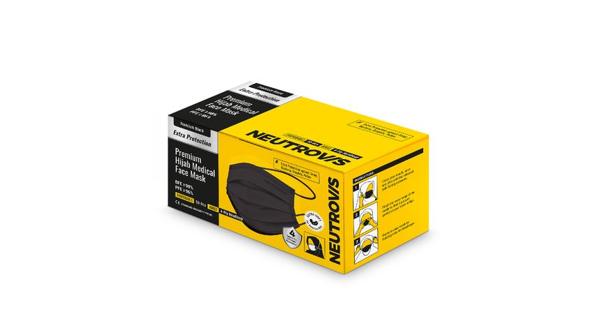 Neutrovis Premium 4-Ply Hijab Medical Face Mask - Black 50pcs