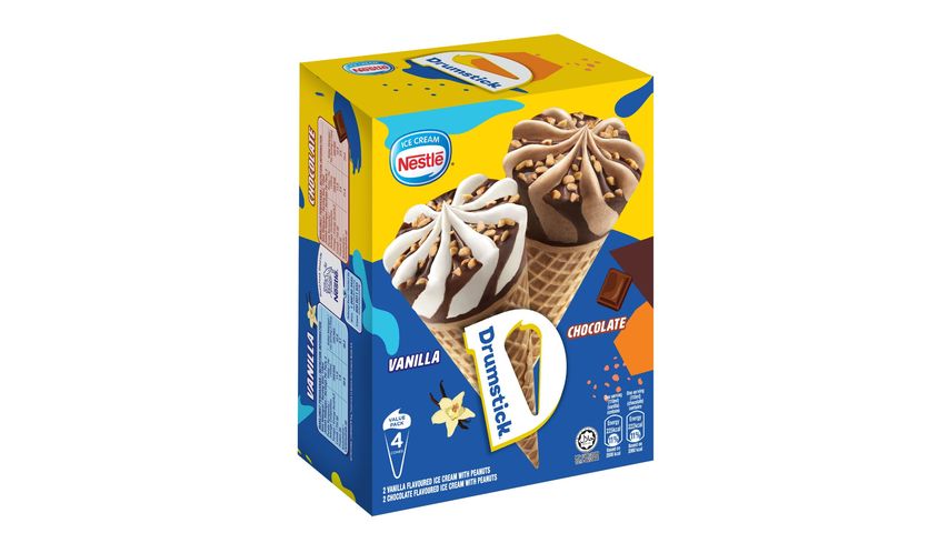 Aiskrim Drumstick Nestle Klasik Coklat Vanilla Multipack 4pcs x 110ml