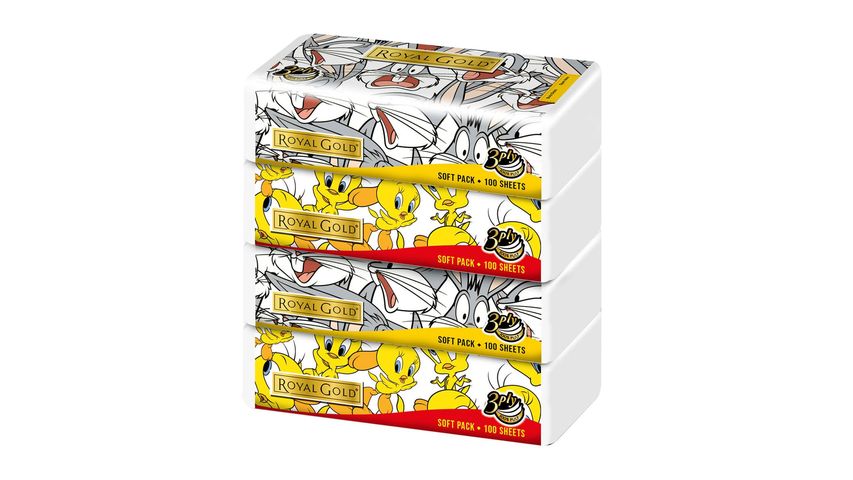 Royal Gold Looney Tunes 3 Ply Soft Pack Tissue Paper (4 Packs) 100pcs