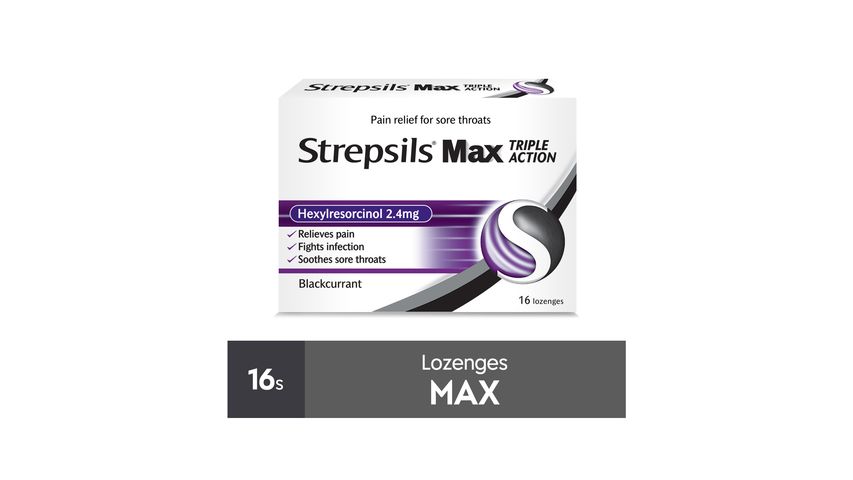 Strepsils Lozenges Max Triple Action Blackcurrant 16 Pieces