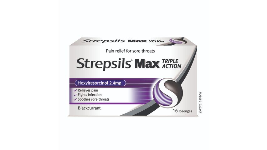 Strepsils Max Blackcurrant Antiseptic Action Lozenges Blister Pack 16s
