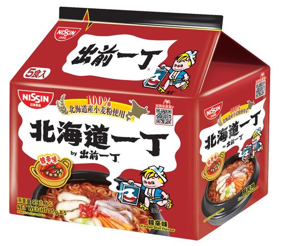 Nissin Demae Ramen Hokkaido Wheat Flour Korean Shin Flavour Instant Noodle 5 x 95g (The new and old packaging will be shipped out randomly)