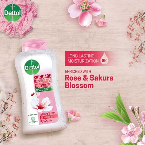 Buy 1 Dettol Skincare Bodywash Rose & Sakura Blossom 250ml & Get Free Loofah 1 Piece