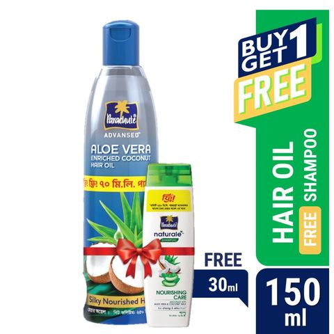 Buy Parachute Hair Oil Advanced Aloe Vera Enriched Coconut 150ml & Get Free Parachute Natural Shampoo 30ml