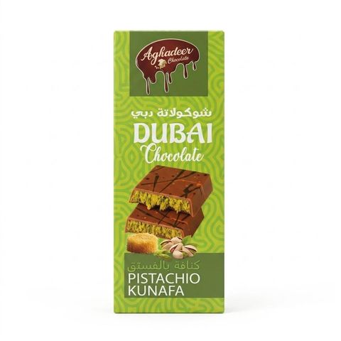 Aghadeer Dubai Pistachios and Kunafa Chocolate Bar 100g