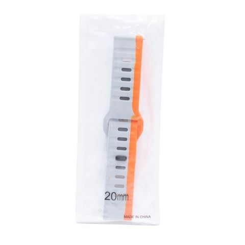 Dual Color Silicone Strap Watch Band Pin Lock Ash & Orange 20mm