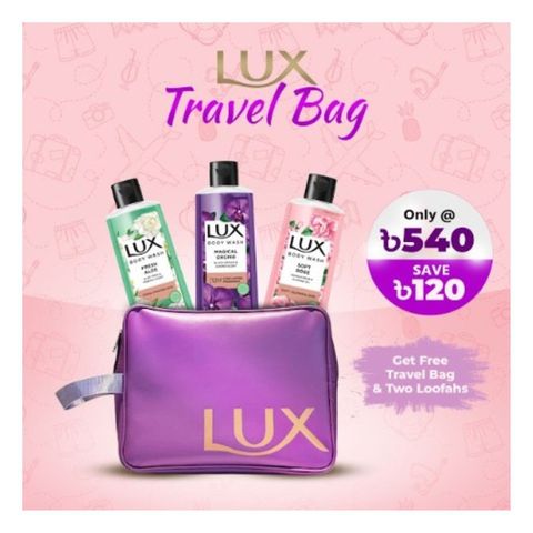 Buy 3 Lux Body Wash Aloe Vera,Black Orchid and French Rose 245ml & Get Free Travel Bag 1 Piece