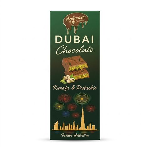 Aghadeer Dubai Pistachios and Kunafa Chocolate Bar 100g