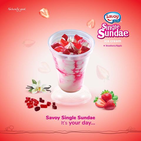Savoy Single Sundae Strawberry Ripple Ice Cream 100ml