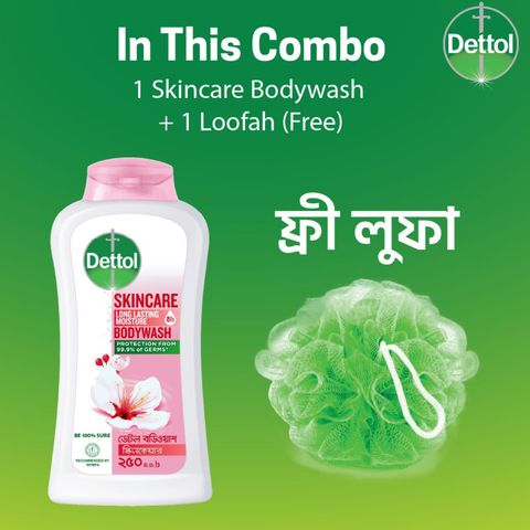 Buy 1 Dettol Skincare Bodywash Rose & Sakura Blossom 250ml & Get Free Loofah 1 Piece