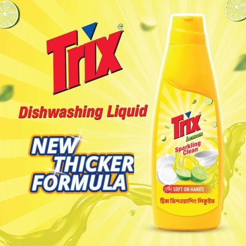 Trix Dishwashing Liquid Bottle Lemon Fragrance  Free Scrubber 1L