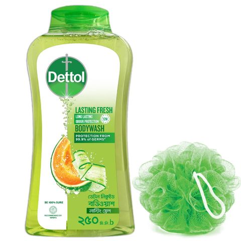 (Buy & Get Loofah Free) Dettol Lasting Fresh Antibacterial Body Wash Melon & Cucumber Fragrance 250ml