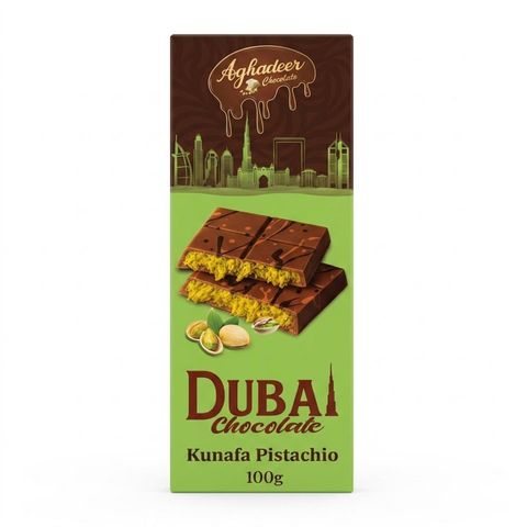 Aghadeer Dubai Pistachios and Kunafa Chocolate Bar 100g