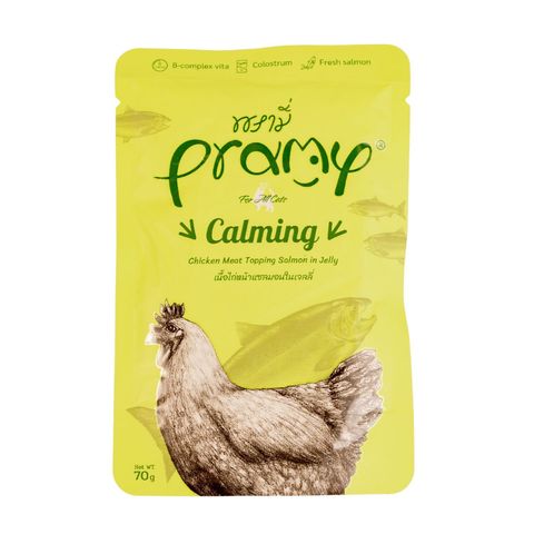 Pramy Calming Pouch Chicken Meat Topping Salmon In Jelly For Adult 70g
