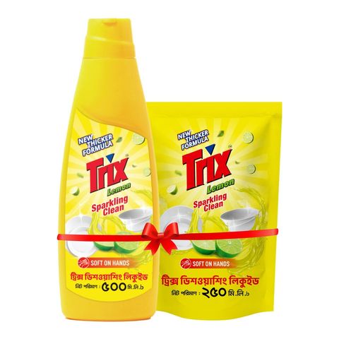 Buy Trix Lemon Dishwashing Liquid Bottle 500ml & Get Free Trix Lemon Dishwashing Liquid Refill 250ml 