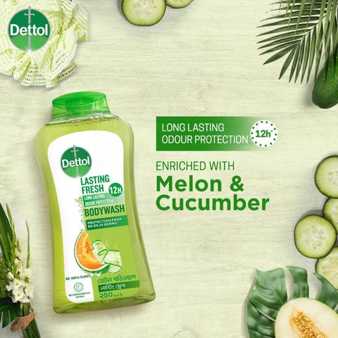 (Buy & Get Loofah Free) Dettol Lasting Fresh Antibacterial Body Wash Melon & Cucumber Fragrance 250ml