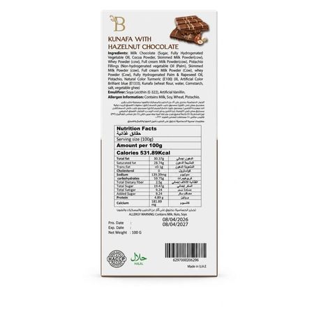 Besto Dubai Kunafa & Hazelnut Premium Chocolate 100g